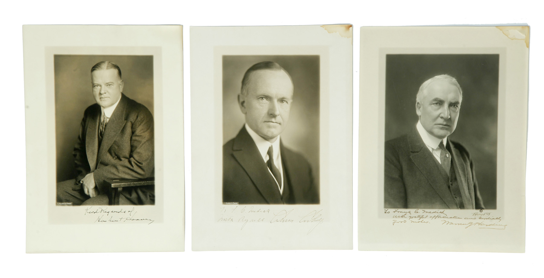 Appraisal: THREE AMERICAN PRESIDENTIAL AUTOGRAPHS INCLUDING WARREN G HARDING HERBERT HOOVER