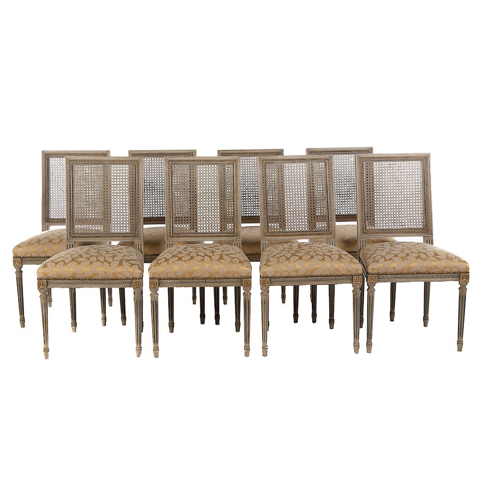 Appraisal: Eight Louis XVI Style Grey Painted Dining Chairs th century