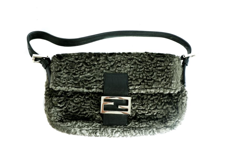 Appraisal: FENDI GREY CURLY LAMB BAGUETTE BAGFendi grey curly lamb wool