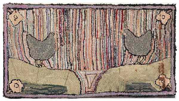 Appraisal: American hooked rug of chickens early th c x