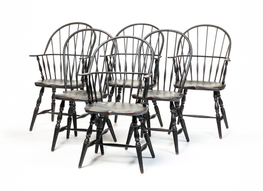 Appraisal: SIX DAVID T SMITH DECORATED WINDSOR STYLE CHAIRS Early st