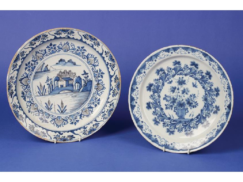 Appraisal: A DELFTWARE BLUE AND WHITE CHARGER decorated in manganese and