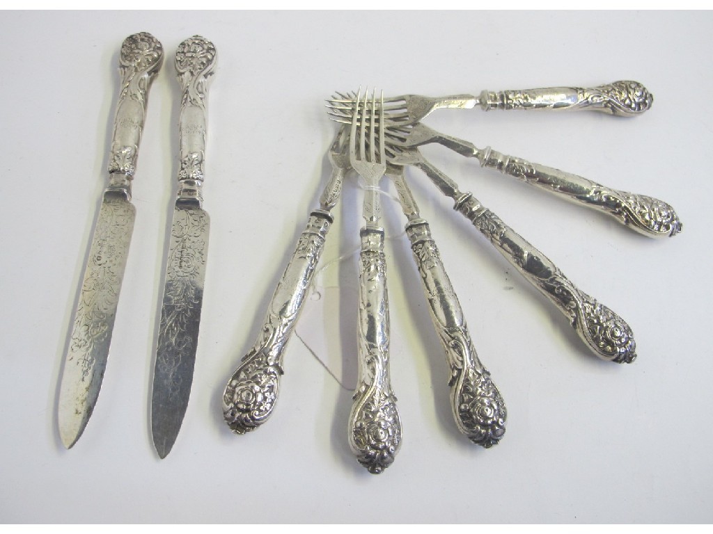 Appraisal: Lot comprising six silver dessert forks and two knives Sheffield