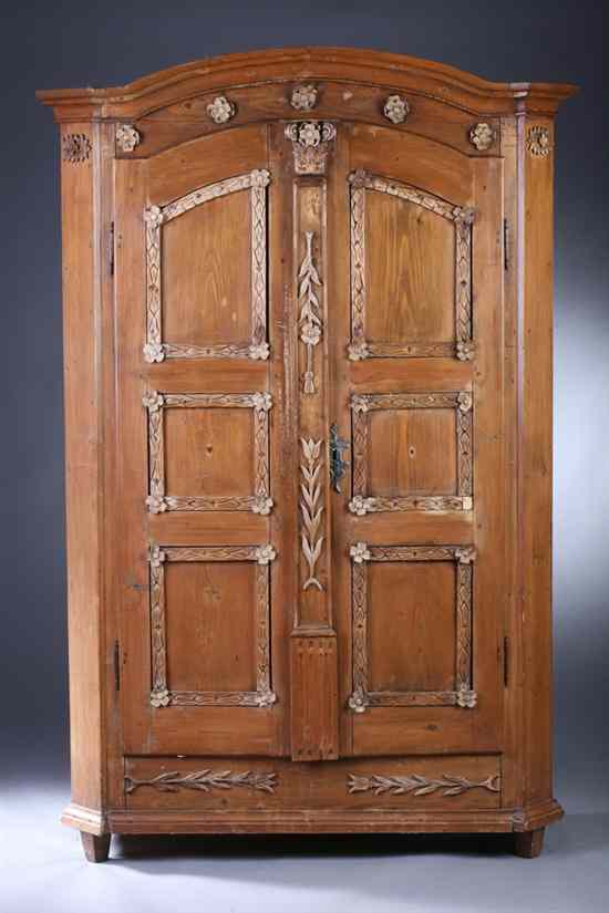 Appraisal: GERMAN HAND-CRAFTED PINE ARMOIRE signed by German craftsman Emil Geibel