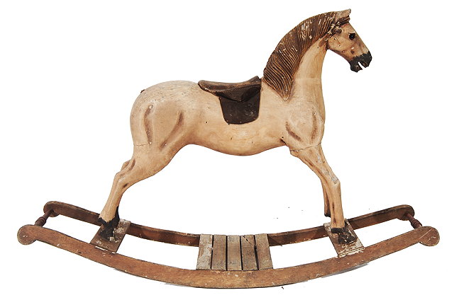 Appraisal: AN OLD PAINTED AND CARVED WOODEN CHILD'S ROCKING HORSE with