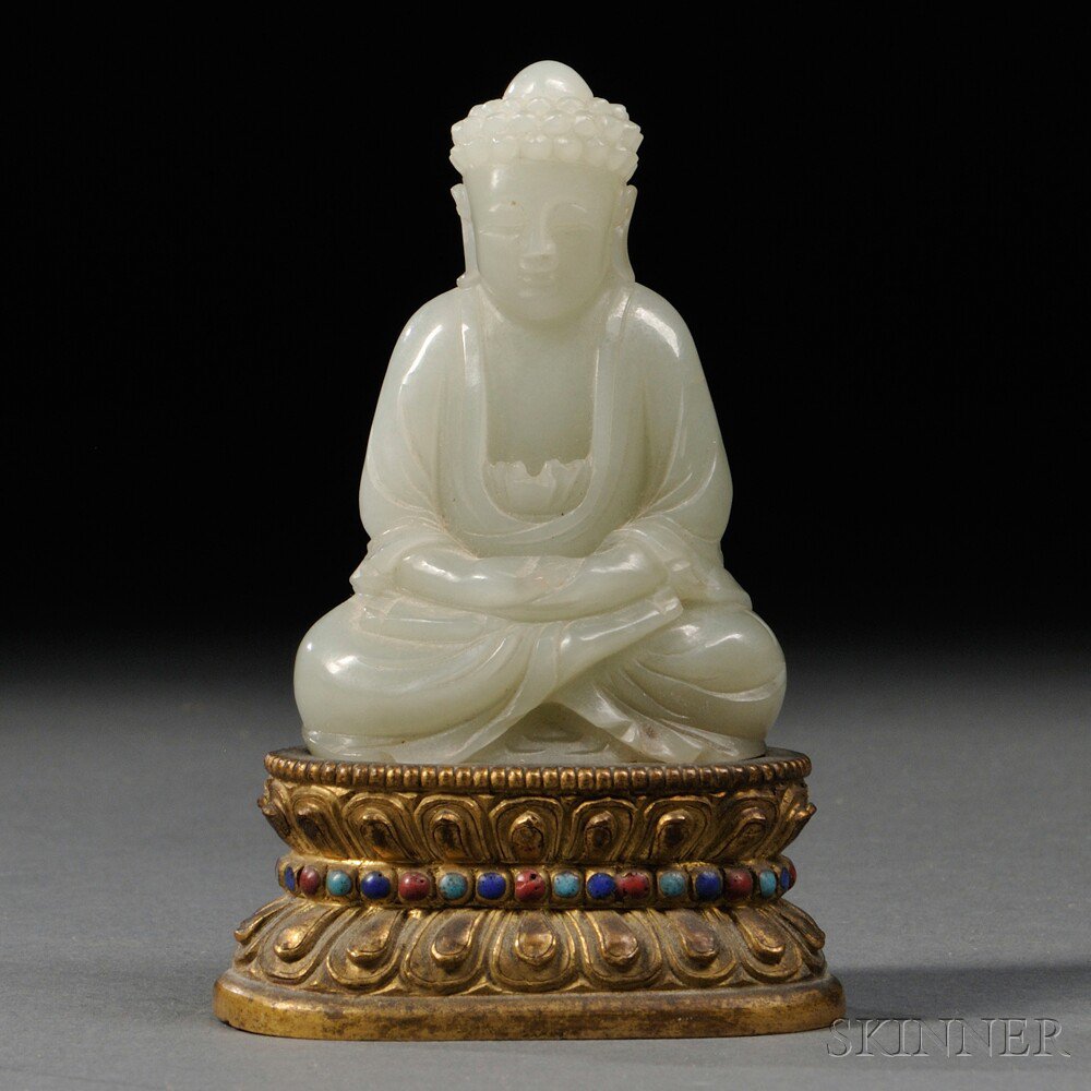 Appraisal: Jade Buddha China th century seated cross-legged hands in meditation