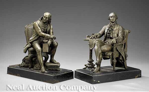 Appraisal: A Pair of American Patinated Metal Figures of Benjamin Franklin