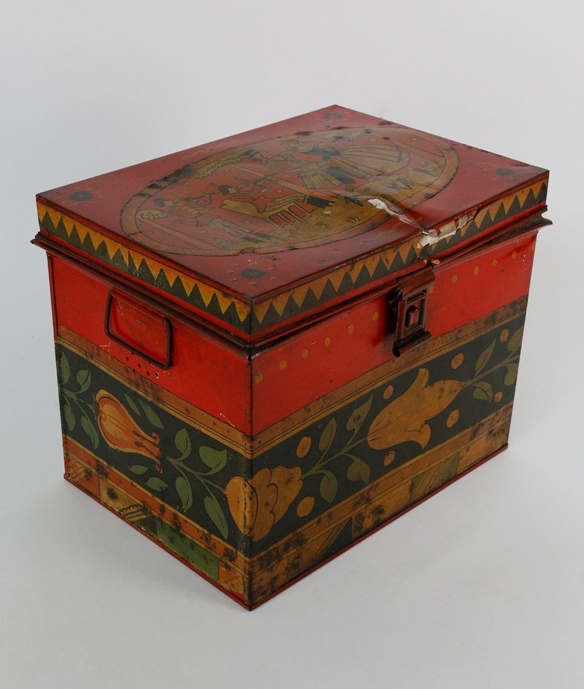 Appraisal: Tony Sarg Hand Painted Lift Top Tin Box Tony Sarg