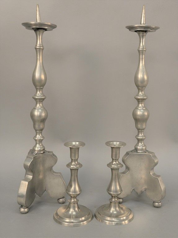 Appraisal: Two pairs of pewter candlesticks pair of pushups and pair