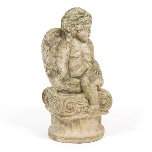 Appraisal: GARDEN SCULPTURE OF A CHERUB to top Winged cherub resting