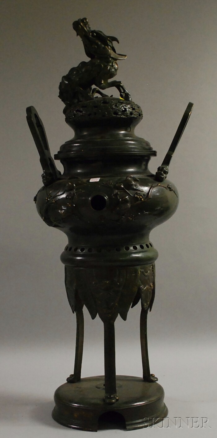 Appraisal: Japanese Patinated Cast Bronze Footed Censer early th century later