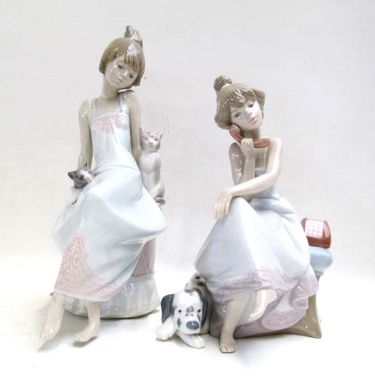 Appraisal: LLADRO PORCELAIN FIGURINES two pieces Bedtime issued retired H and