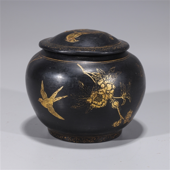 Appraisal: Chinese gilt and lacquered covered box with birds and flowers