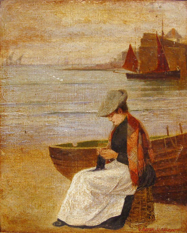 Appraisal: Walter H Allcott - Oil onto panel of a fisherman's