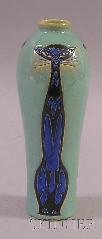 Appraisal: Mid-century Cat Decorated Glazed Art Pottery Vase ht in