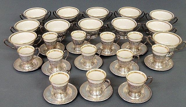 Appraisal: Lenox china and sterling silver- bouillon cups h x dia