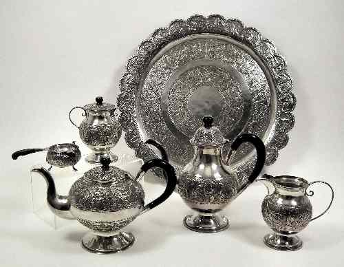 Appraisal: A s Malayan silvery metal six piece tea and coffee