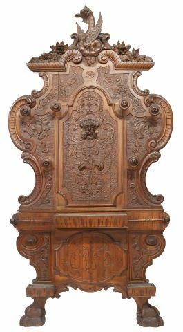 Appraisal: Italian Renaissance Revival walnut hall tree th c richly carved