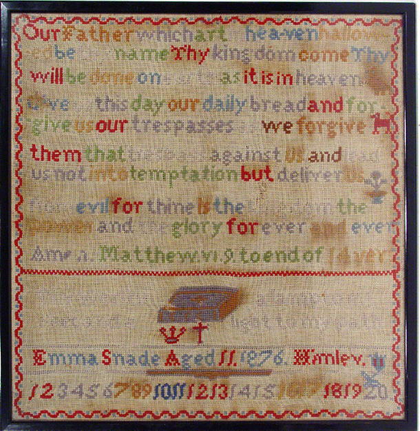 Appraisal: Victorian square sampler with script embroidered with a Bible by