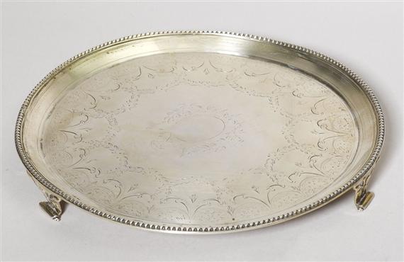 Appraisal: FOOTED TRAY London Maker's mark Robert Jonex John Scotfield Traces