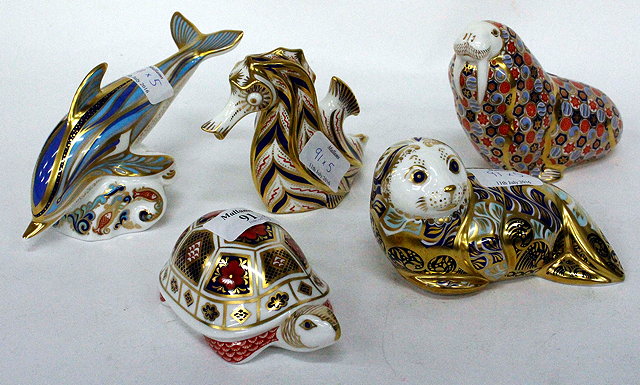 Appraisal: FIVE ROYAL CROWN DERBY IMARI PAPERWEIGHTS including a tortoise a