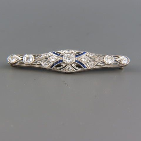 Appraisal: Platinum Diamond Sapphire Bar Pin round diamonds totaling carat in