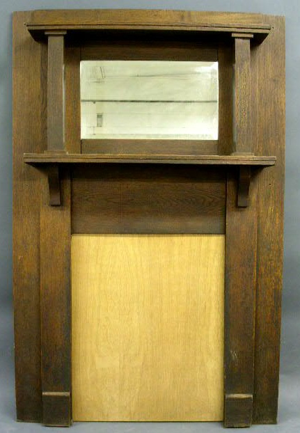 Appraisal: Oak Arts Crafts cupboard with a beveled glass mirror h