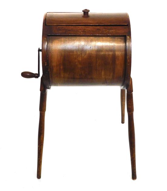 Appraisal: Wood butter churn on splay legs lift top on rounded