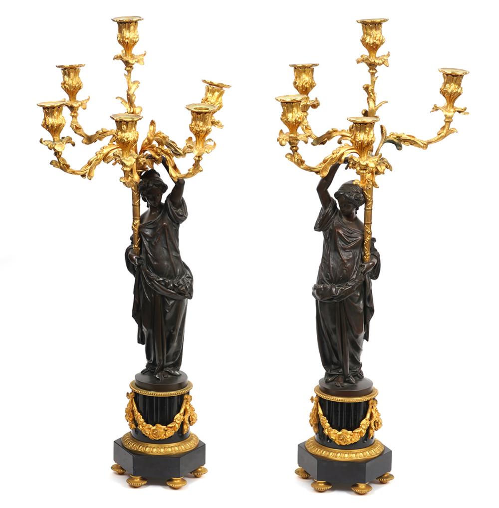 Appraisal: PR MID TH CT FRENCH BRONZE FIGURAL CANDELABRASPair of French