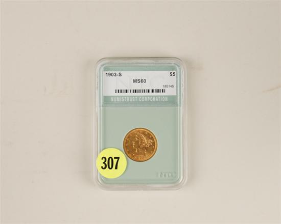 Appraisal: -S Five Dollar Gold Piece Certified by Numistrust Corporation MS-