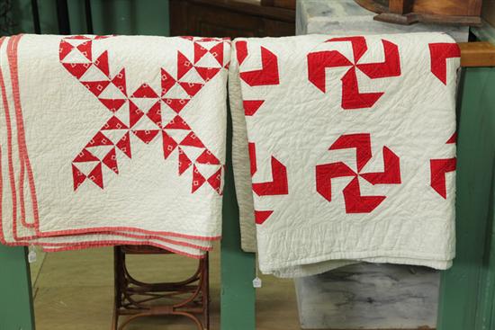 Appraisal: TWO RED AND WHITE QUILTS Including on red and white