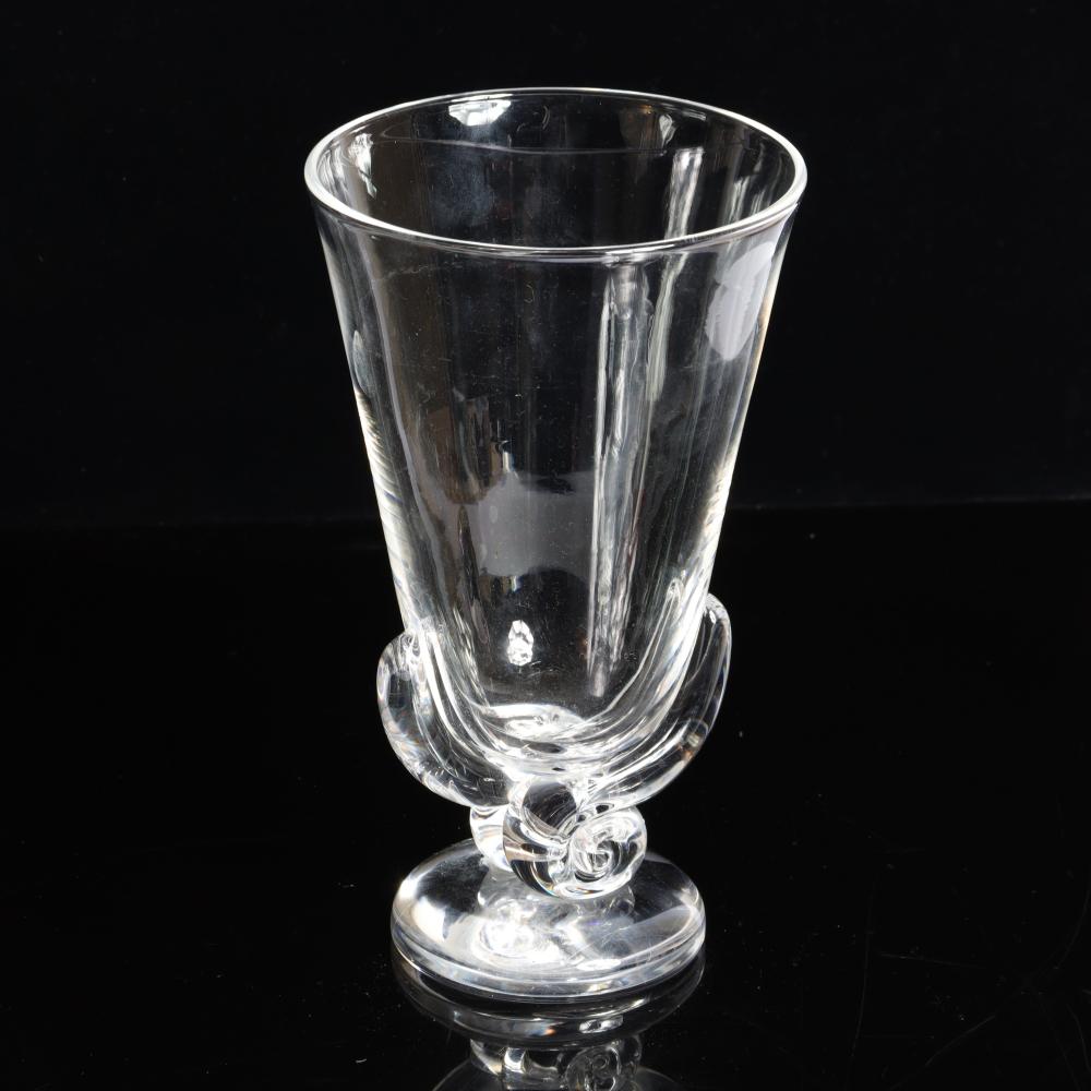 Appraisal: STEUBEN CLEAR GLASS VASE WITH SCROLLED STEM H X DIAM