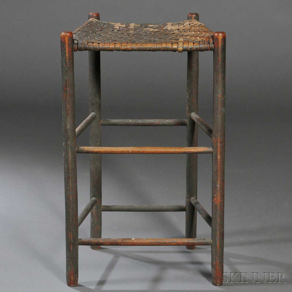 Appraisal: Tall Gray-painted Stool possibly New Hampshire th century the four