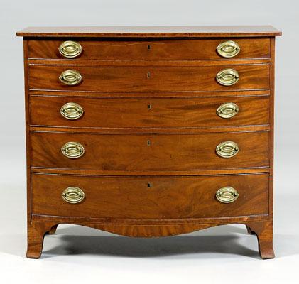 Appraisal: New England Federal five-drawer chest figured mahogany veneers finely graduated