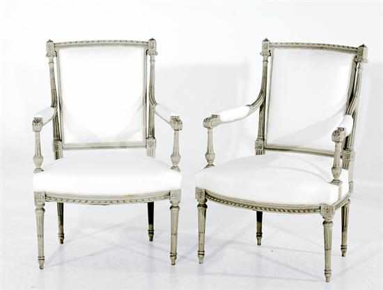 Appraisal: Pair Louis XVI style painted fauteuil a la reine last