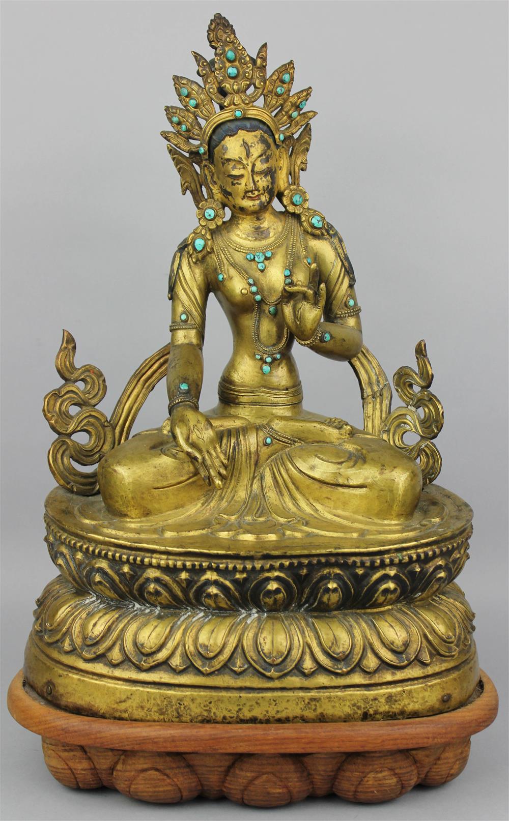 Appraisal: SINO-TIBETAN GILT BRONZE FIGURE OF A SEATED BUDDHA of large