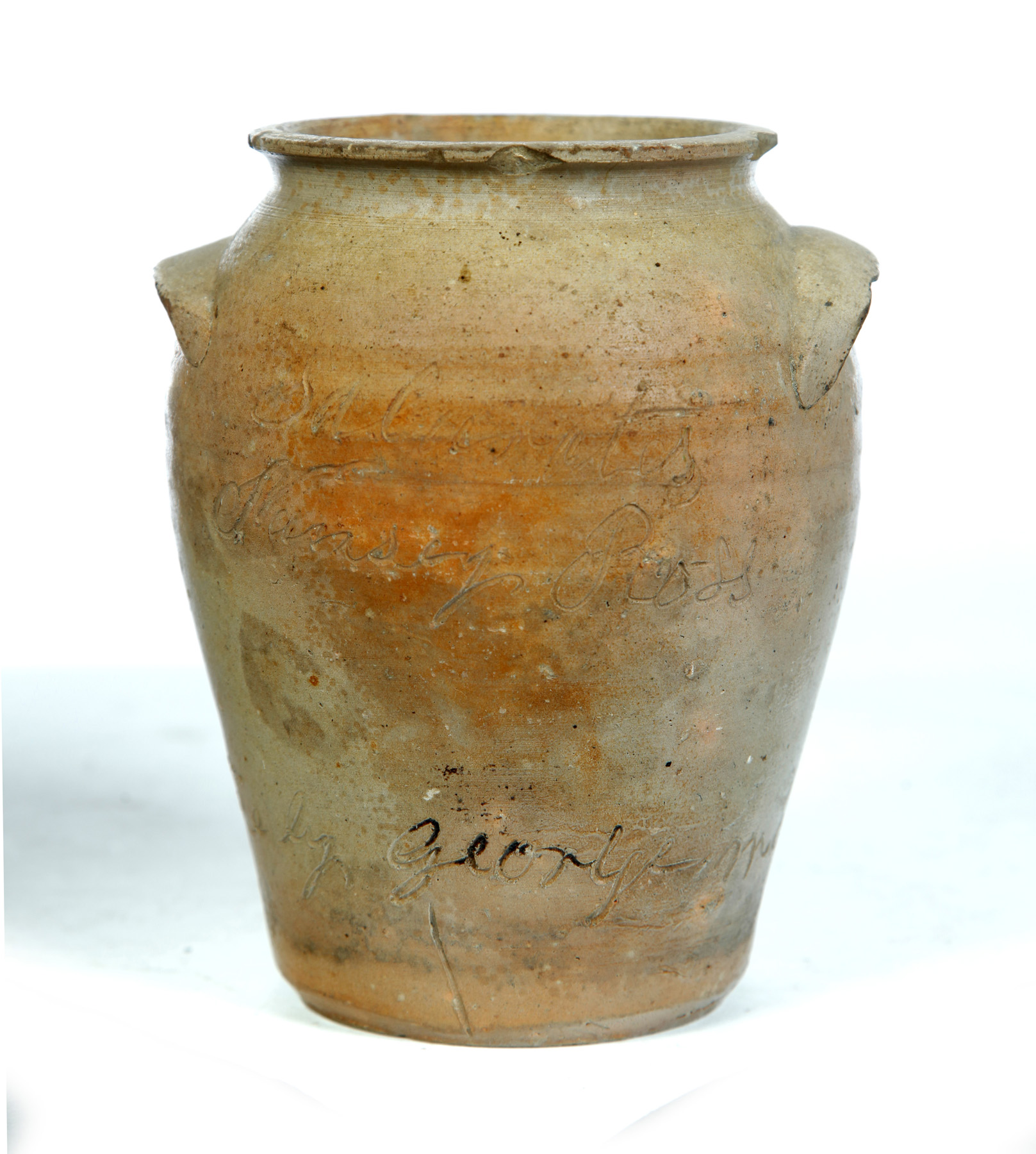 Appraisal: DIMINUTIVE AND INCISED OHIO STONEWARE JAR Mid th century Slightly