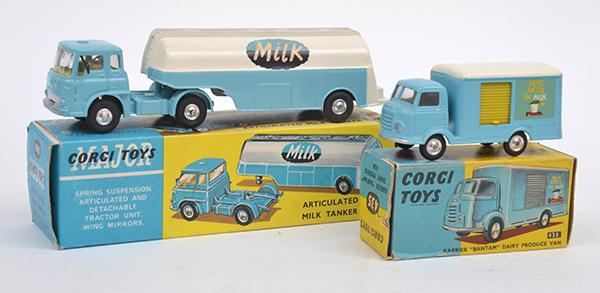 Appraisal: TWO CORGI MODELS INCLUDING ARTICULATED MILK TANKER SOME DISCOLOURATION TO