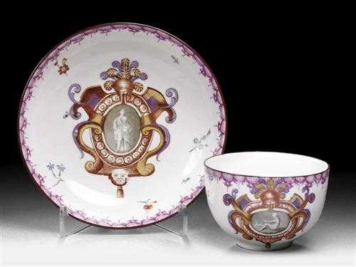 Appraisal: CUP AND SAUCER Frankenthal circa Each piece painted with an