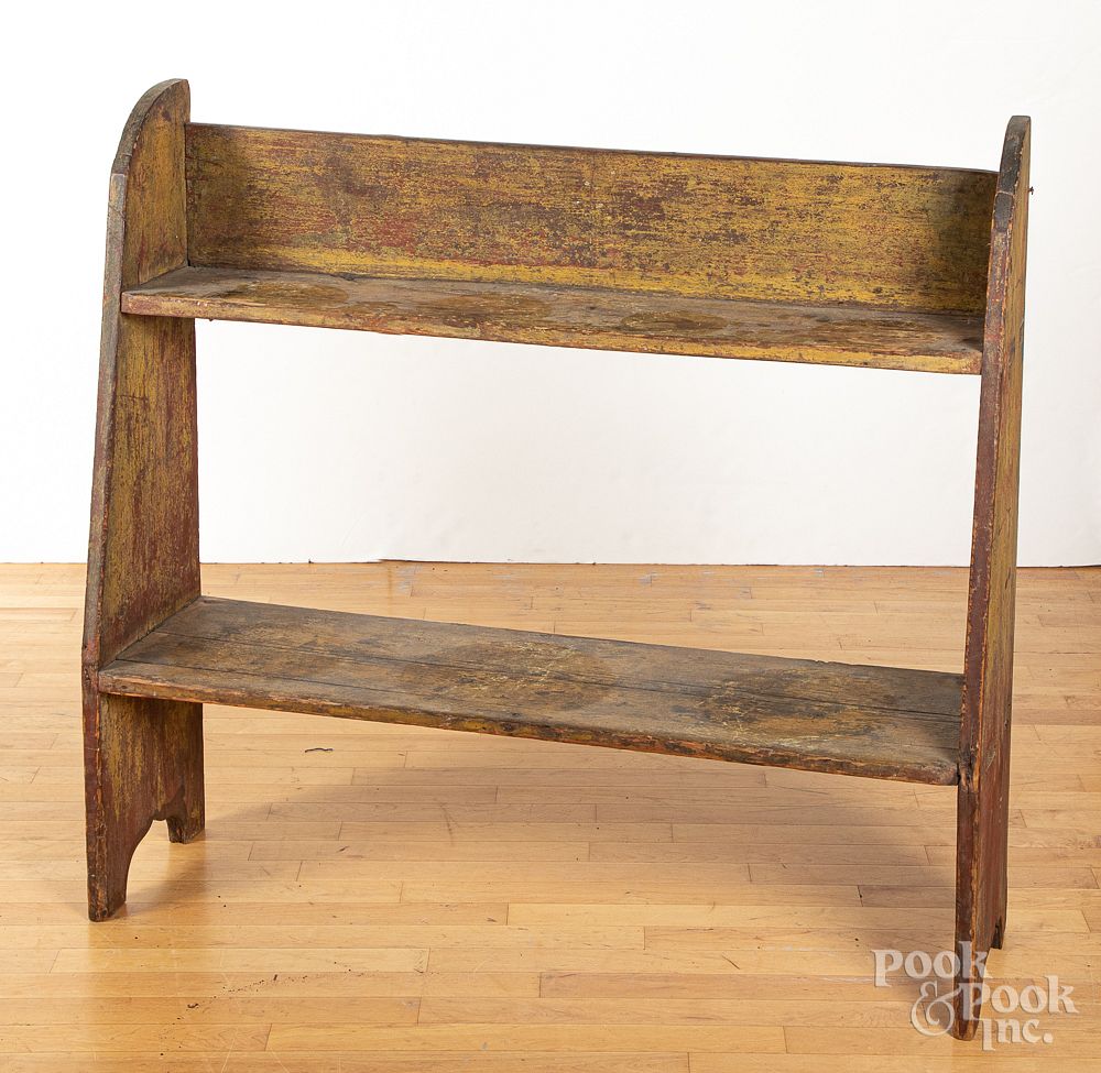 Appraisal: Pennsylvania painted pine bucket bench th c Pennsylvania painted pine