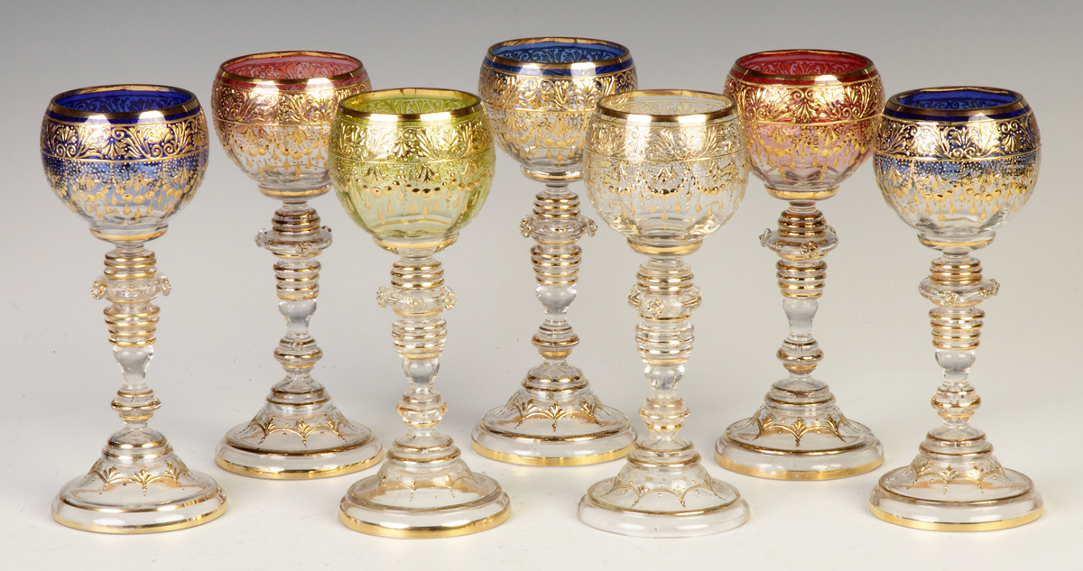 Appraisal: Group of Seven Enameled Goblets C Probably Moser