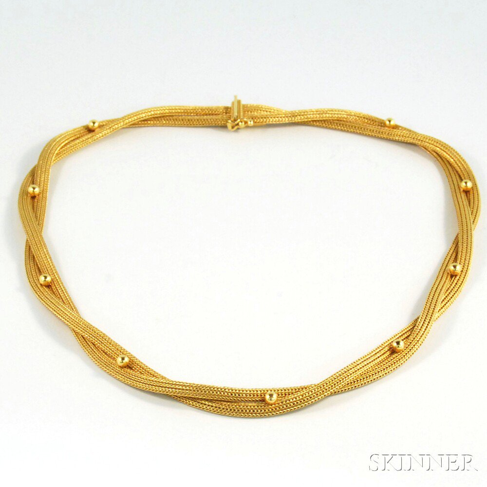 Appraisal: kt Gold Mesh Double-strand Necklace hallmarks possibly for Filippini F