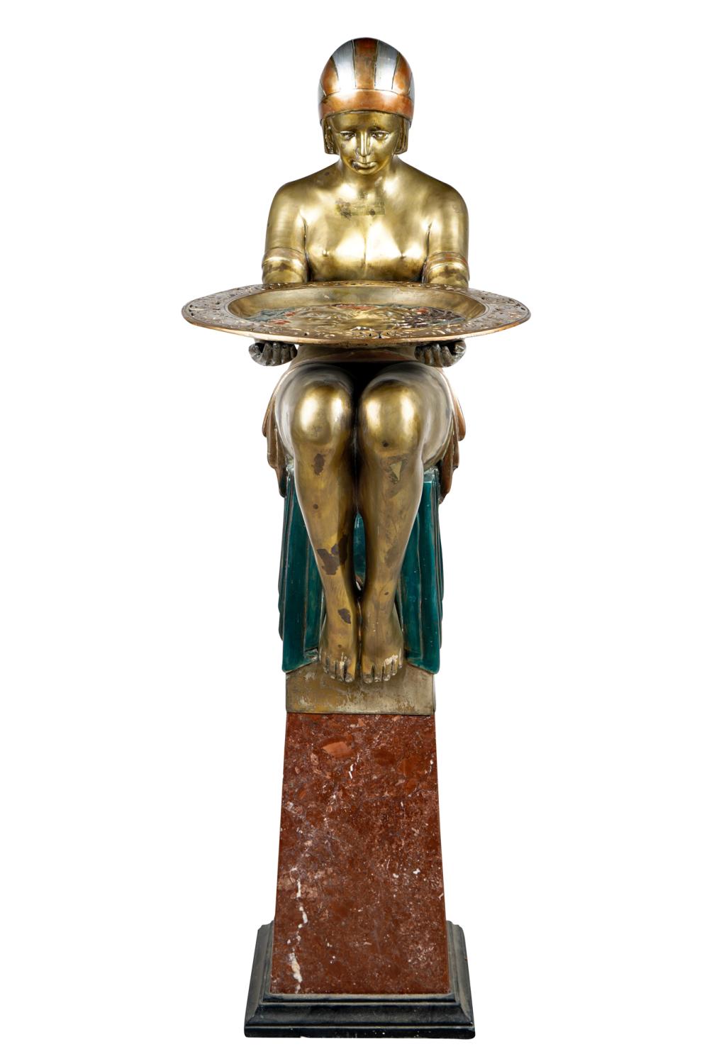 Appraisal: ART DECO STYLE FIGUREpolychrome bronze figure on a marble columnar