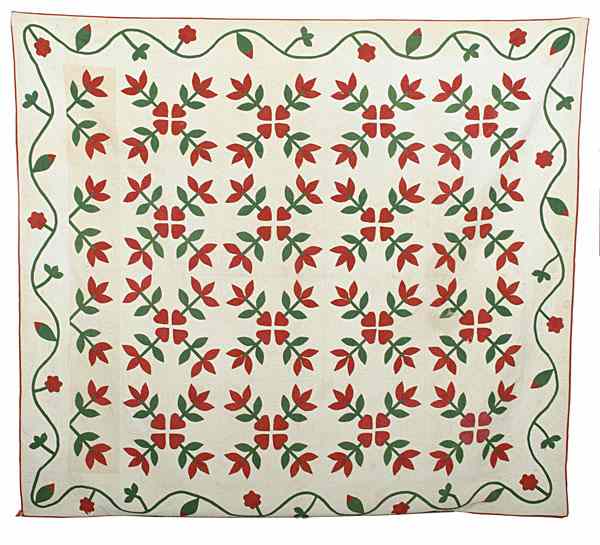 Appraisal: Floral Appliqu d Quilt American A pieced and appliqu d