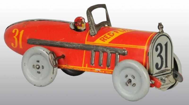 Appraisal: Tin Strauss Red Flash Racer Wind-Up Toy Description American Original