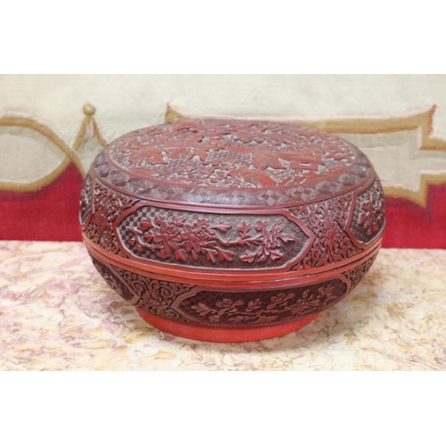 Appraisal: Large antique Chinese Qing dynasty cinnabar circular lidded box this