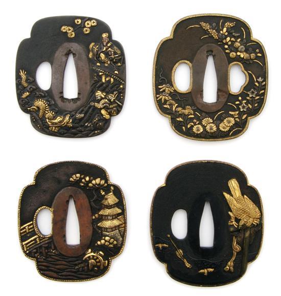 Appraisal: A Group of Four Tsuba Nagoya Mono the first depicting