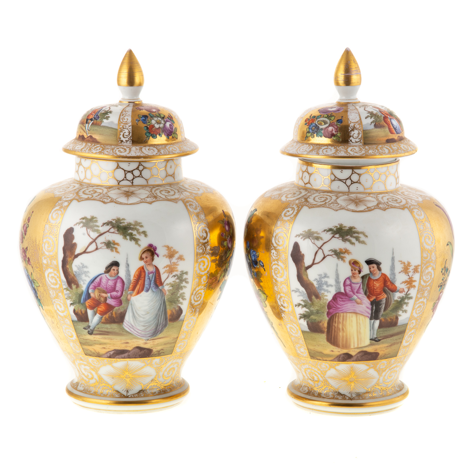 Appraisal: A PAIR OF AUGUSTUS REX PORCELAIN URNS Late th century