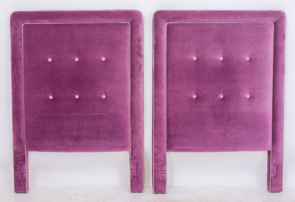 Appraisal: LIGHT PURPLE UPHOLSTERED TWIN BED HEADBOARD PAIR Pair of twin