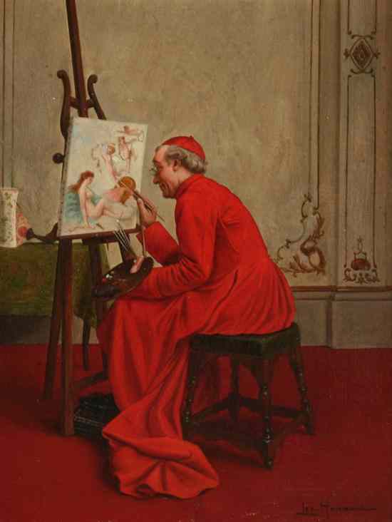 Appraisal: L O HERMANN French - IN THE CARDINAL'S STUDIO signed